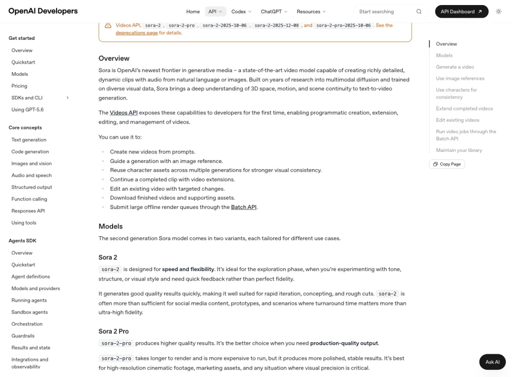 O guia da API de vídeos OpenAI lista os elementos básicos que substituem a premissa de um storyboard criado com um único clique: prompts, referências de imagem, personagens, extensões, edições, downloads e tarefas em lote.