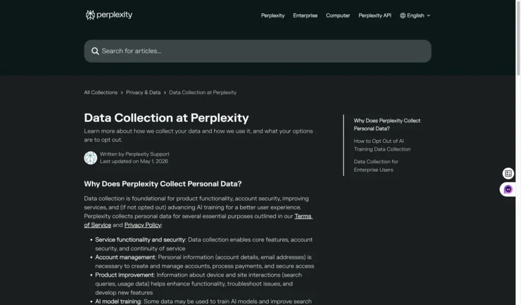 Perplexity also documents data collection and personalization controls, so the right choice depends on your plan and risk level.