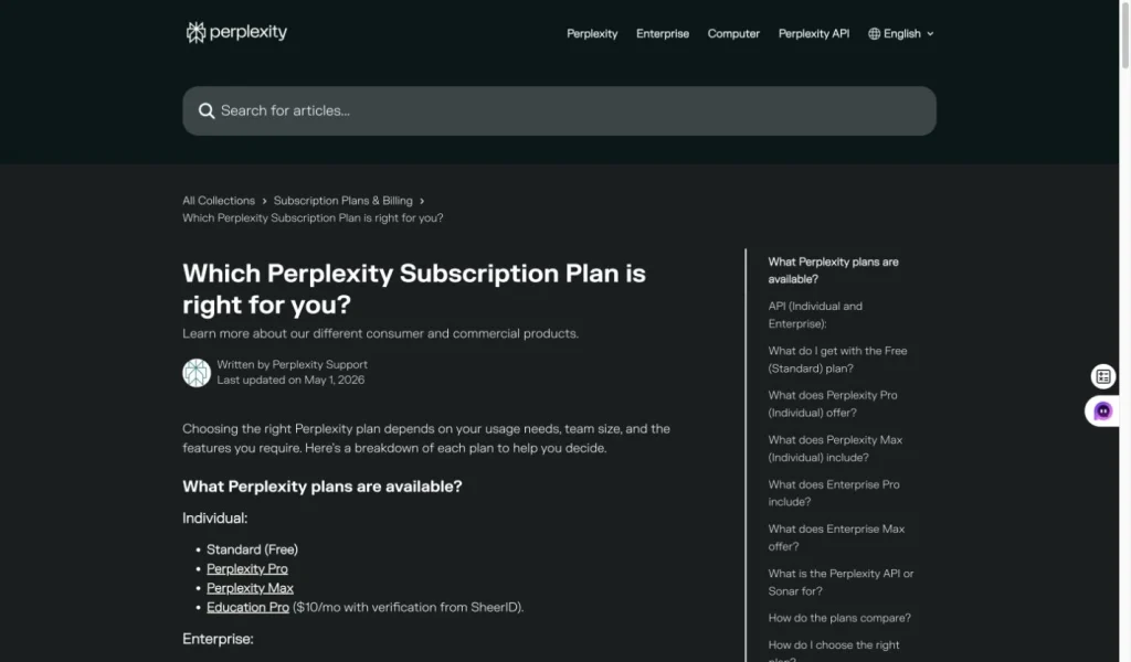 Perplexity's plan guide is useful because the right tier depends heavily on how much research work you do.