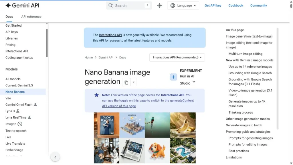 Dokumentasi pembangkitan gambar berbasis AI Google untuk Nano Banana dan Nano Banana Pro