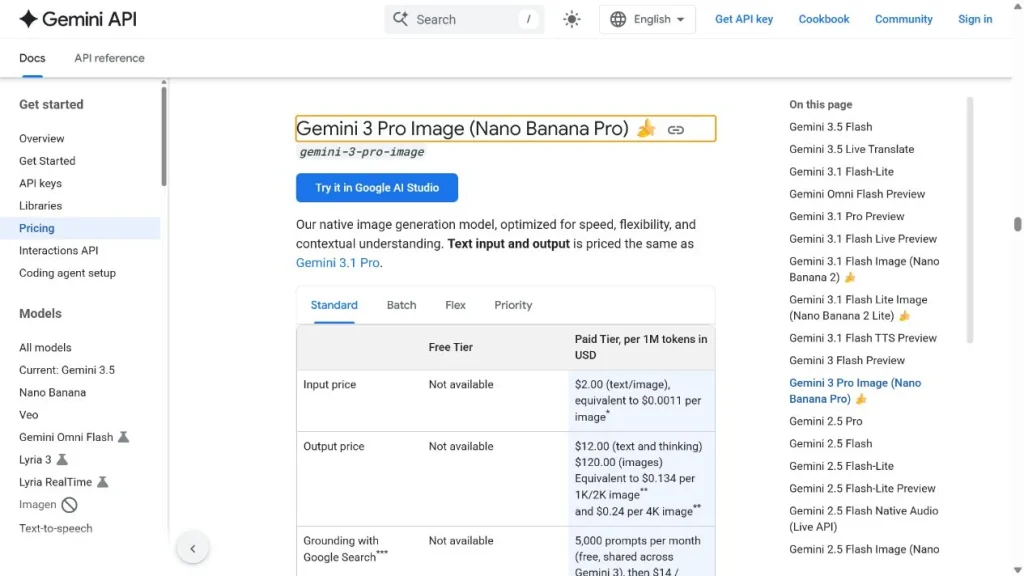 Bagian harga Google untuk Gemini 3 Pro dan Nano Banana Pro