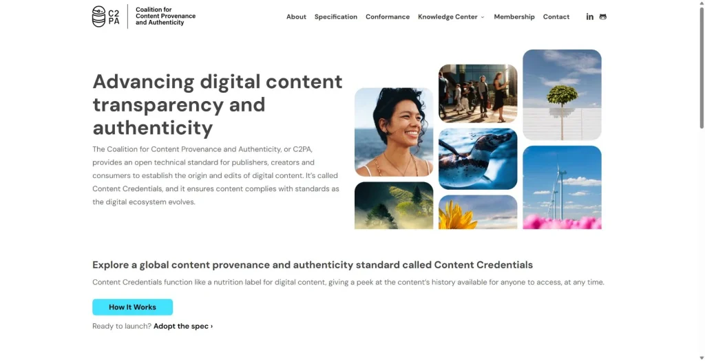 C2PA website explaining media provenance and content credentials