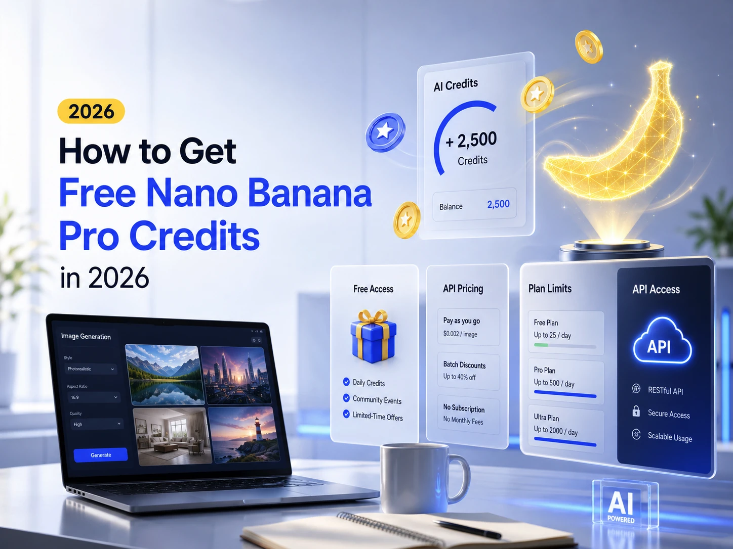 hero image for an English blog article titled “How to Get Free Nano Banana Pro Credits in 2026