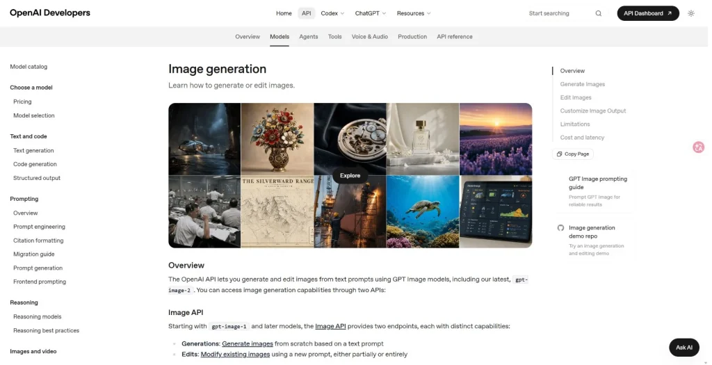 OpenAI image generation documentation for current image models