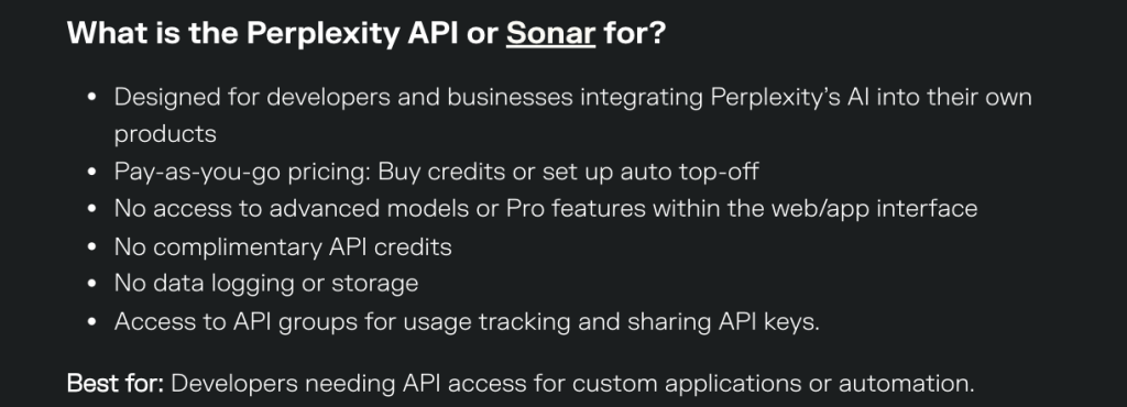 Perplexity Sonar API is billed separately from subscriptions