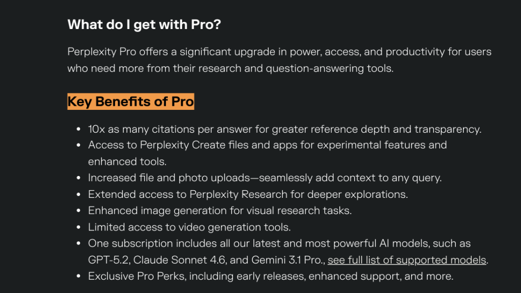 Perplexity Pro and Education Pro subscription benefits
