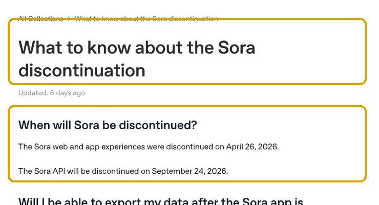A OpenAI descontinuou o site e o aplicativo Sora em 26 de abril de 2026, com a API programada para 24 de setembro de 2026. Verificado em 5 de agosto de 2026.