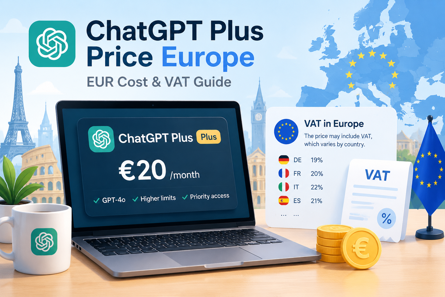 Preço do ChatGPT Plus na Europa: Guia de custos em euros e IVA