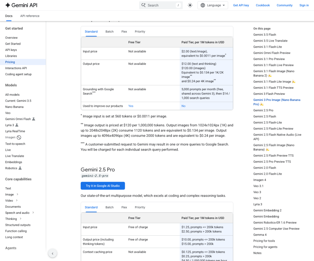 Gemini API pricing separates subscription-style access from developer billing for Gemini 3 Pro Image.