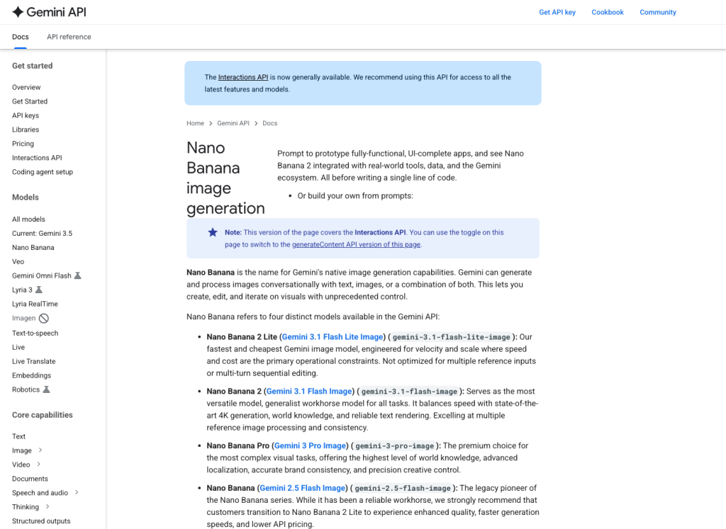 Google's Gemini API documentation lists Nano Banana Pro as Gemini 3 Pro Image, alongside Nano Banana 2 and other image models.