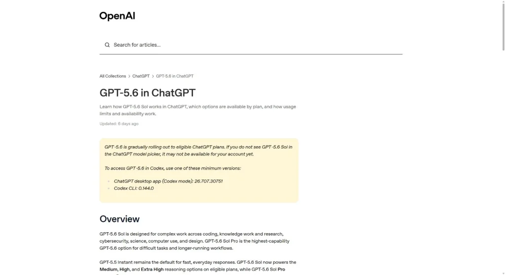 Halaman Pusat Bantuan OpenAI yang digunakan untuk memverifikasi konteks model ChatGPT