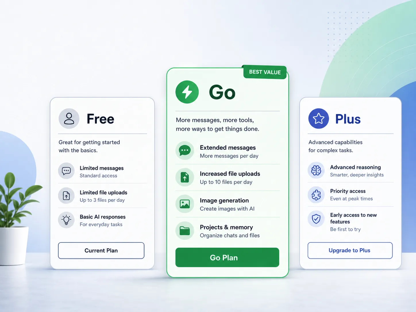 hero image for an SEO article titled “ChatGPT Go vs Free”