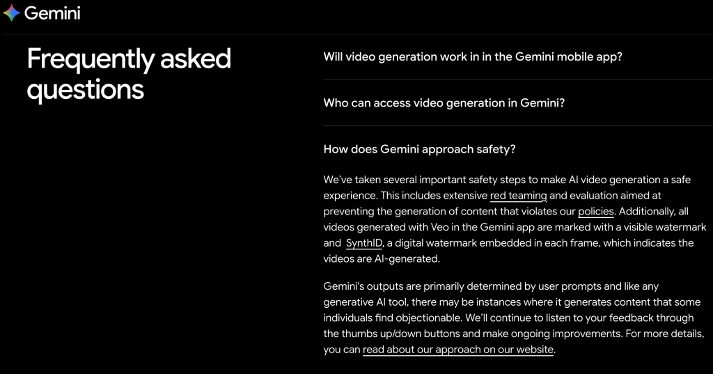 關於安全檢查、可見水印及 SynthID 的 Gemini 歷史常見問題解答