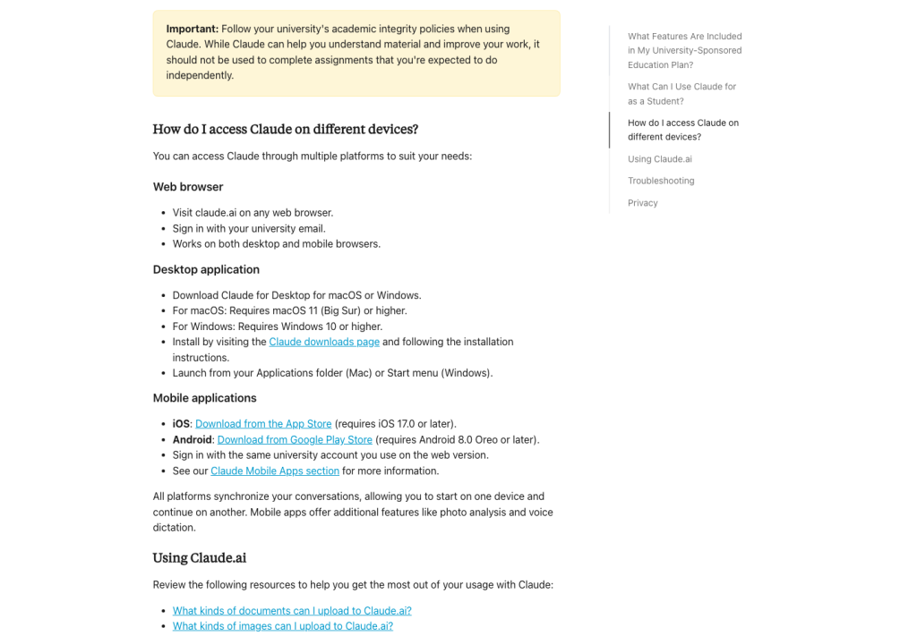 Claude for Education access runs through a university-sponsored account, including sign-in with a university email.