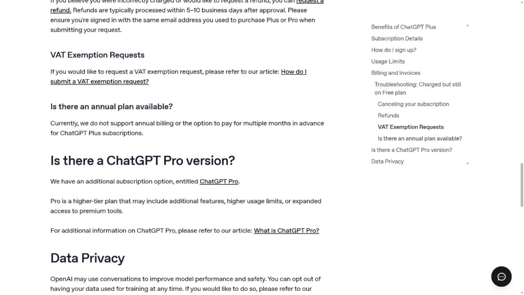 OpenAI Help Center stating that ChatGPT Plus does not support annual billing