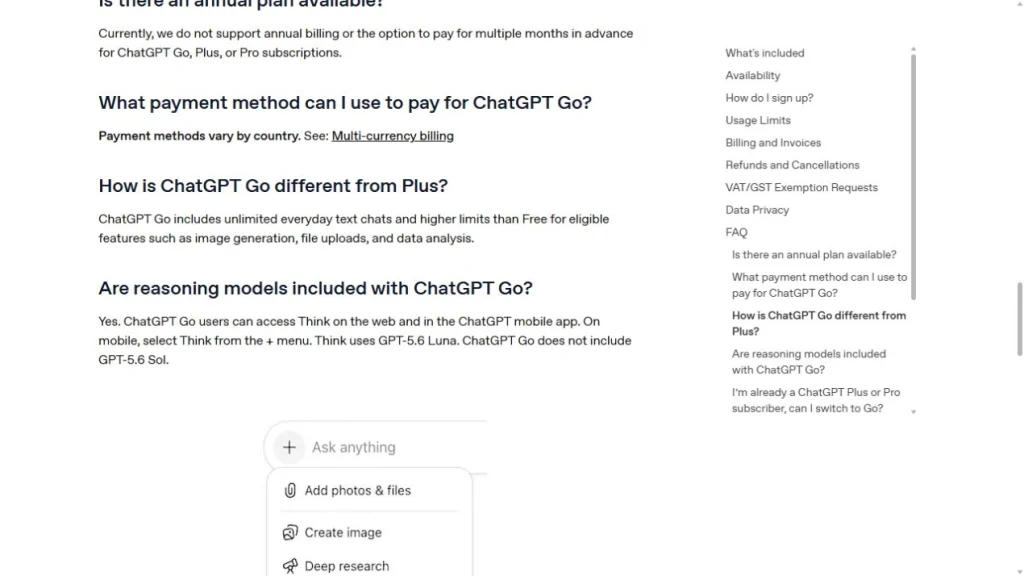 OpenAI 帮助中心给出的答复称，ChatGPT Go 使用 GPT-5.6 Luna，且不包含 GPT-5.6 Sol