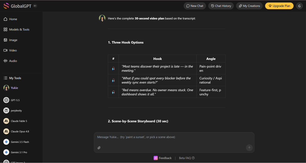 AI workflow turning YouTube transcript into short video storyboard