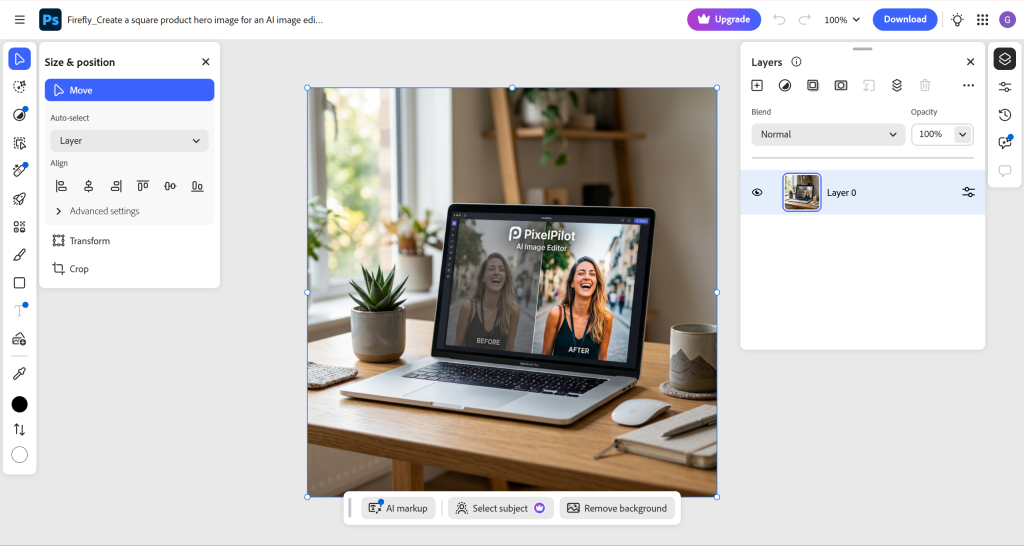 Adobe Firefly offers direct access to Photoshop web edition