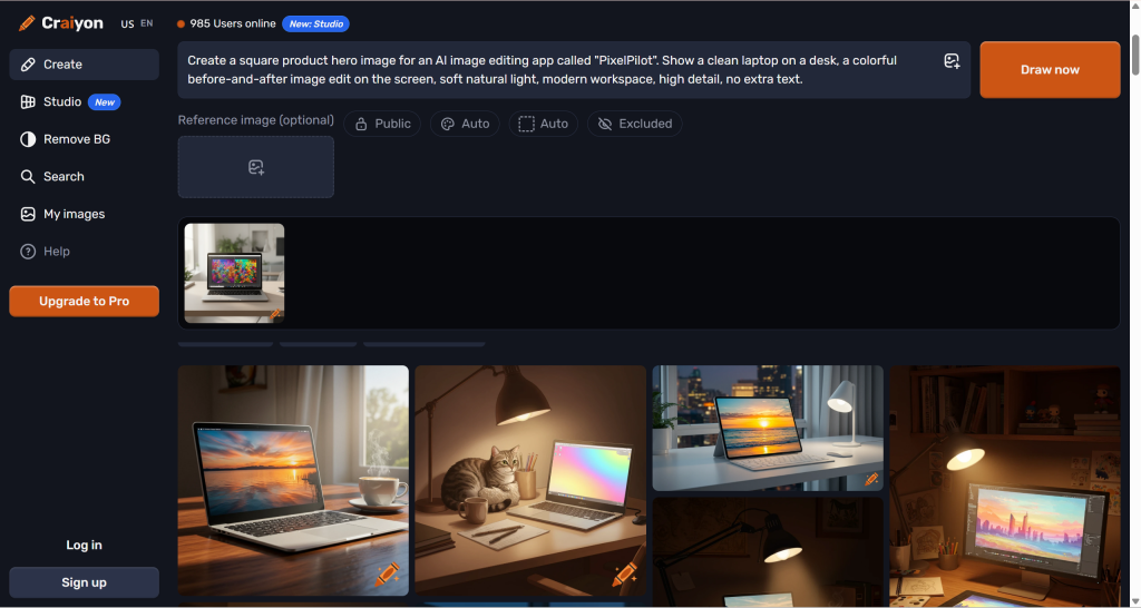 Craiyon generated image options for an AI image editing app prompt