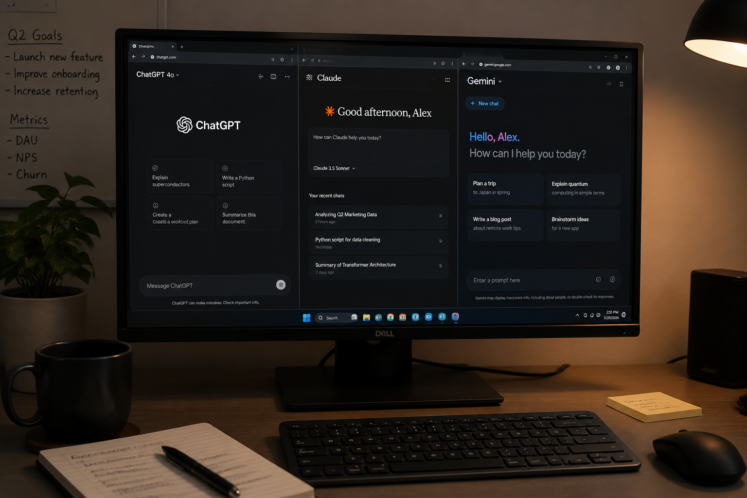 Using multiple AI models at work to plan, write, research, and analyze tasks