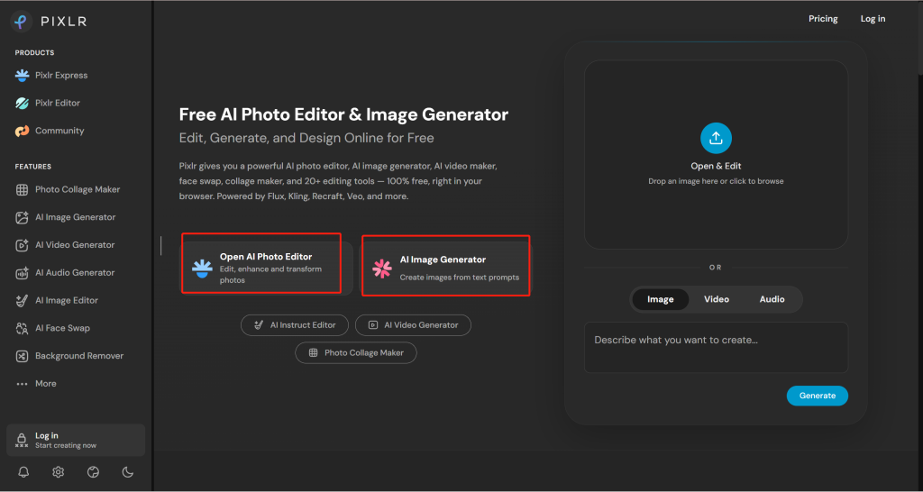 PIXLR AI has two basic functions