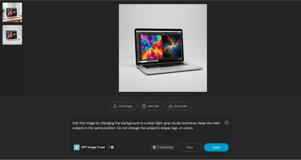 Pixlr AI edited image with a light-gray studio background