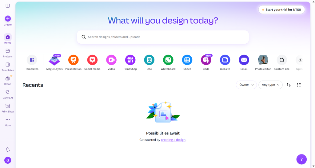 canva interface shows its function