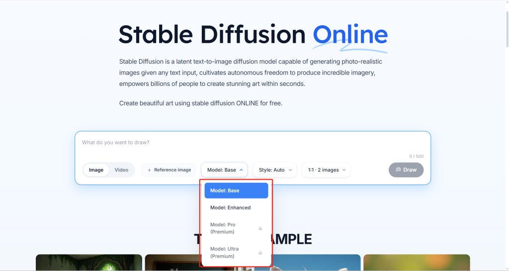Stable Diffusion Online offers different models at different pricing plan