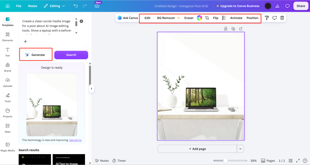 direct access to edition from Canva generation