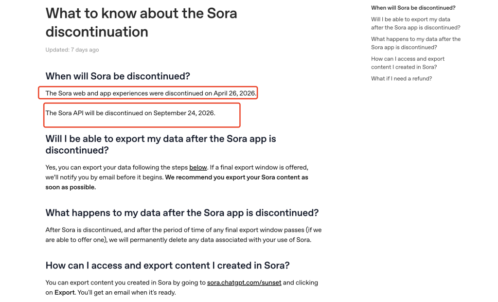 OpenAI Sora discontinuation notice