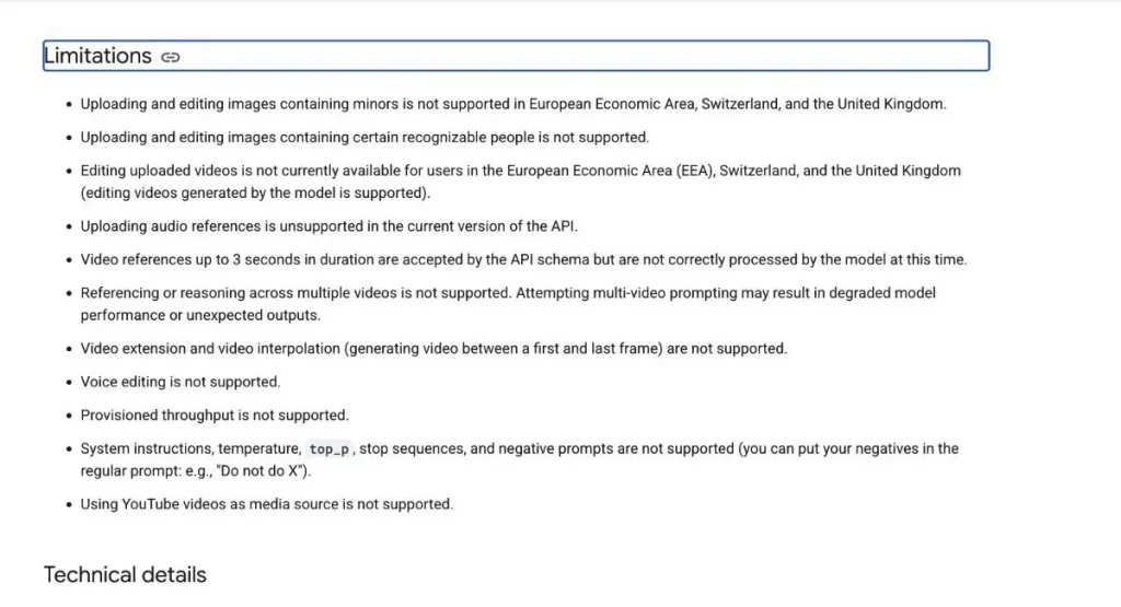 The preview API has specific restrictions around uploaded media, regions, voice editing and advanced parameters.