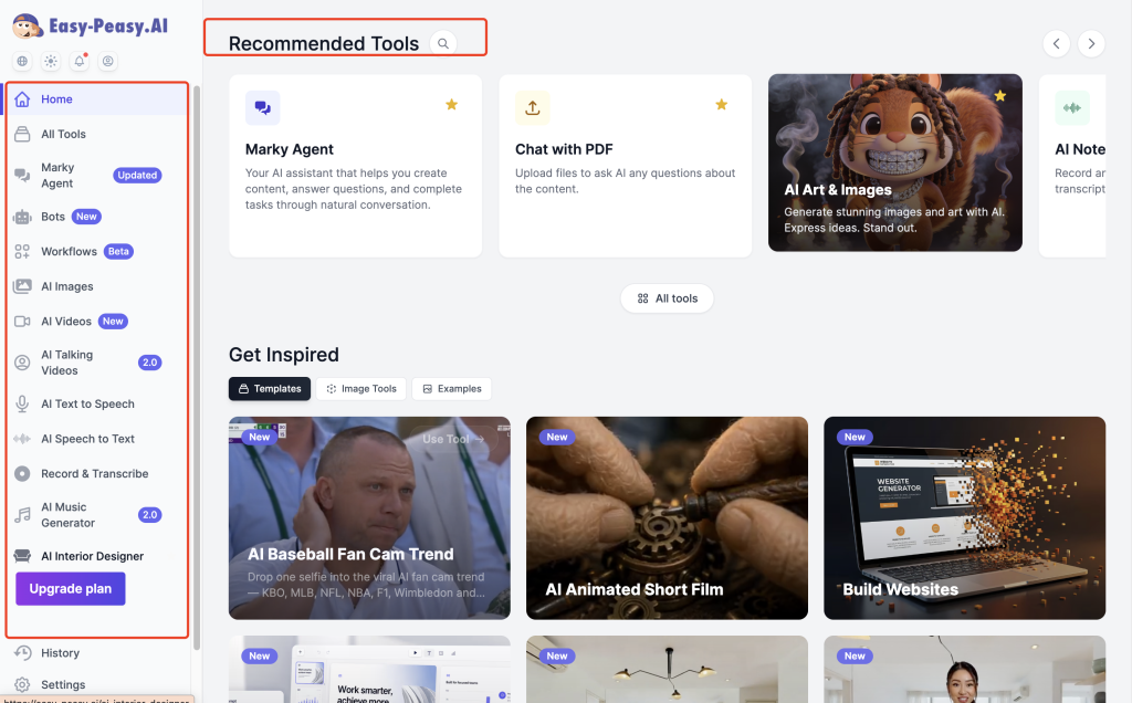 Easy-Peasy.AI focuses on writing, marketing, templates, and content workflows.