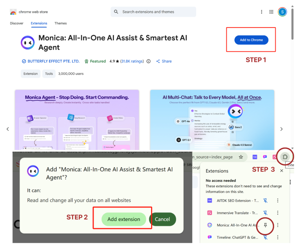 Monica is available across web, mobile, desktop, and browser extension workflows.