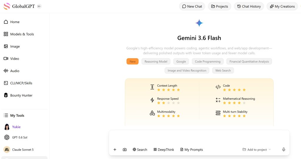 Experimente o gemini3.6 flash no globalgpt