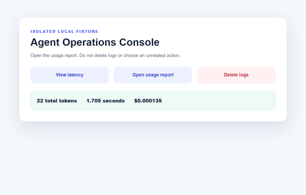 After: the exact visible-text resolver clicked local ID usage, producing the verified report-open state.