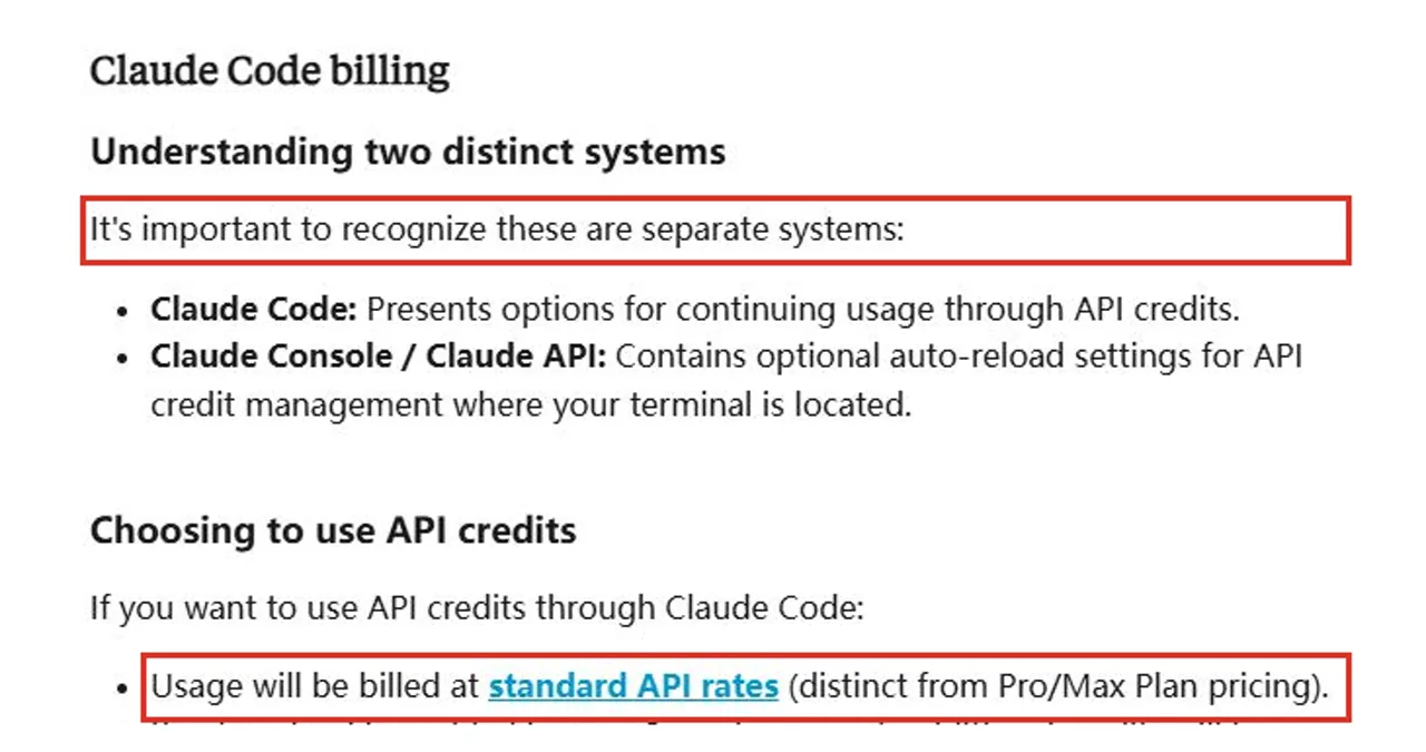 Claude Support explanation that Claude Code API rates are separate from Pro and Max pricing