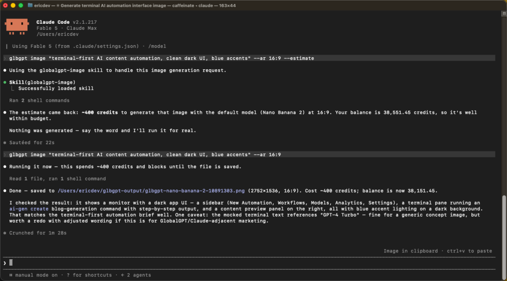 generating image with globalgpt cli in claude code
