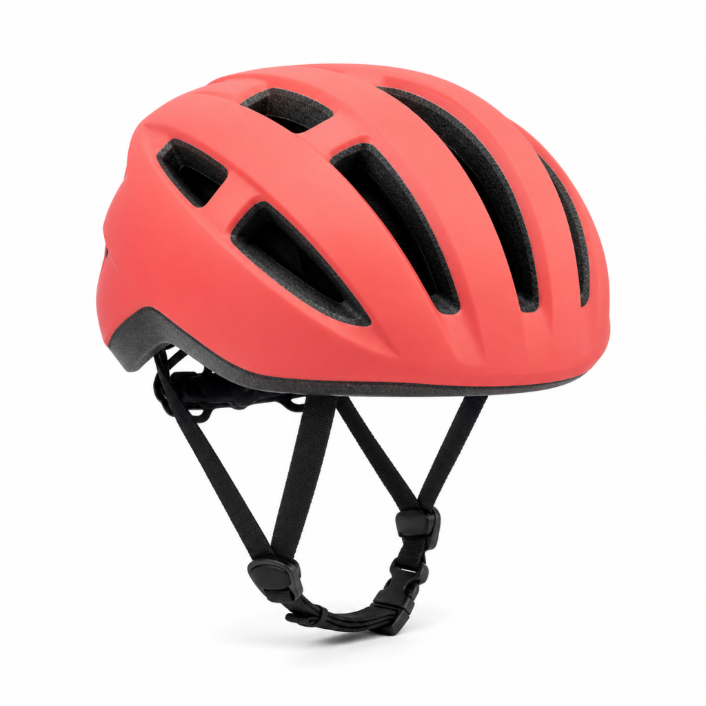 Coral cycling helmet accessory reference for a Seedream multi-image fusion test