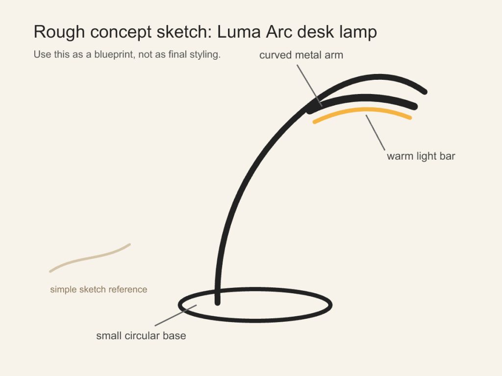 Original Luma Arc desk lamp sketch used for the image editing test