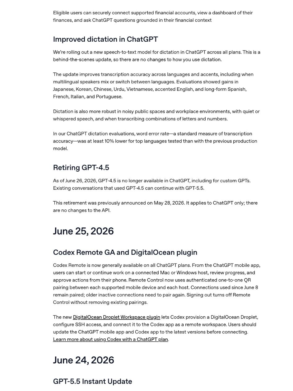 Official source: ChatGPT release notes keep GPT-5.5 in the current user-facing model conversation.