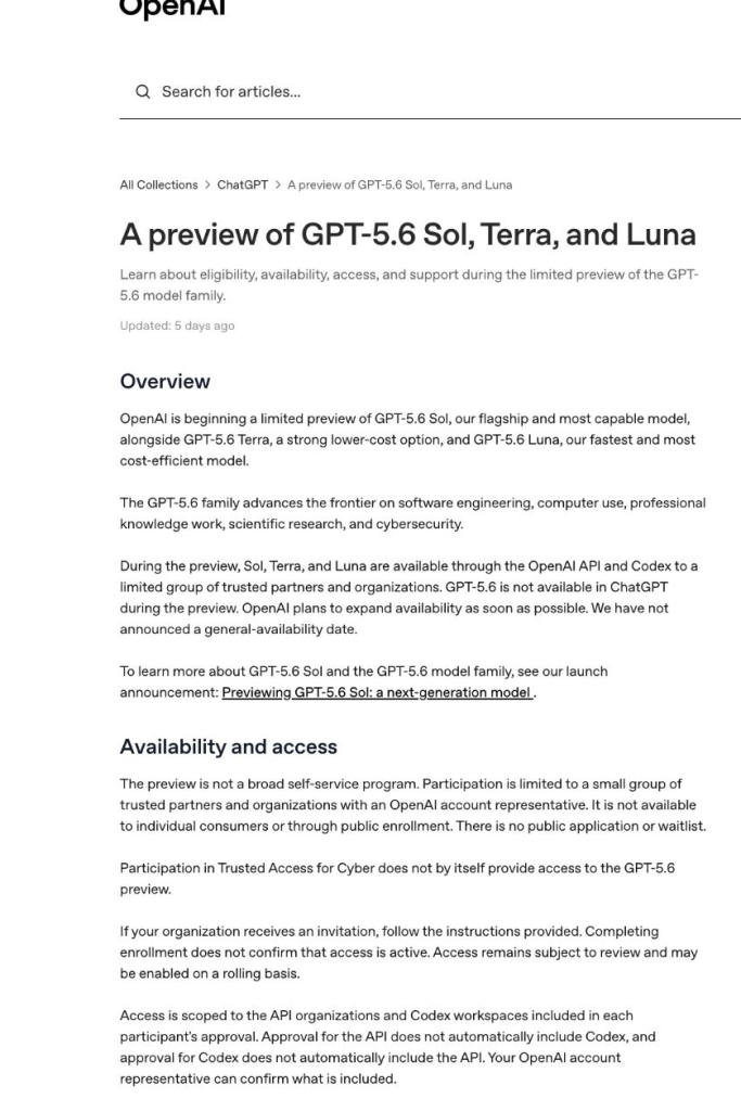 Official source: GPT-5.6 is a limited preview, so the fair public comparison still centers on GPT-5.5 for ChatGPT users.