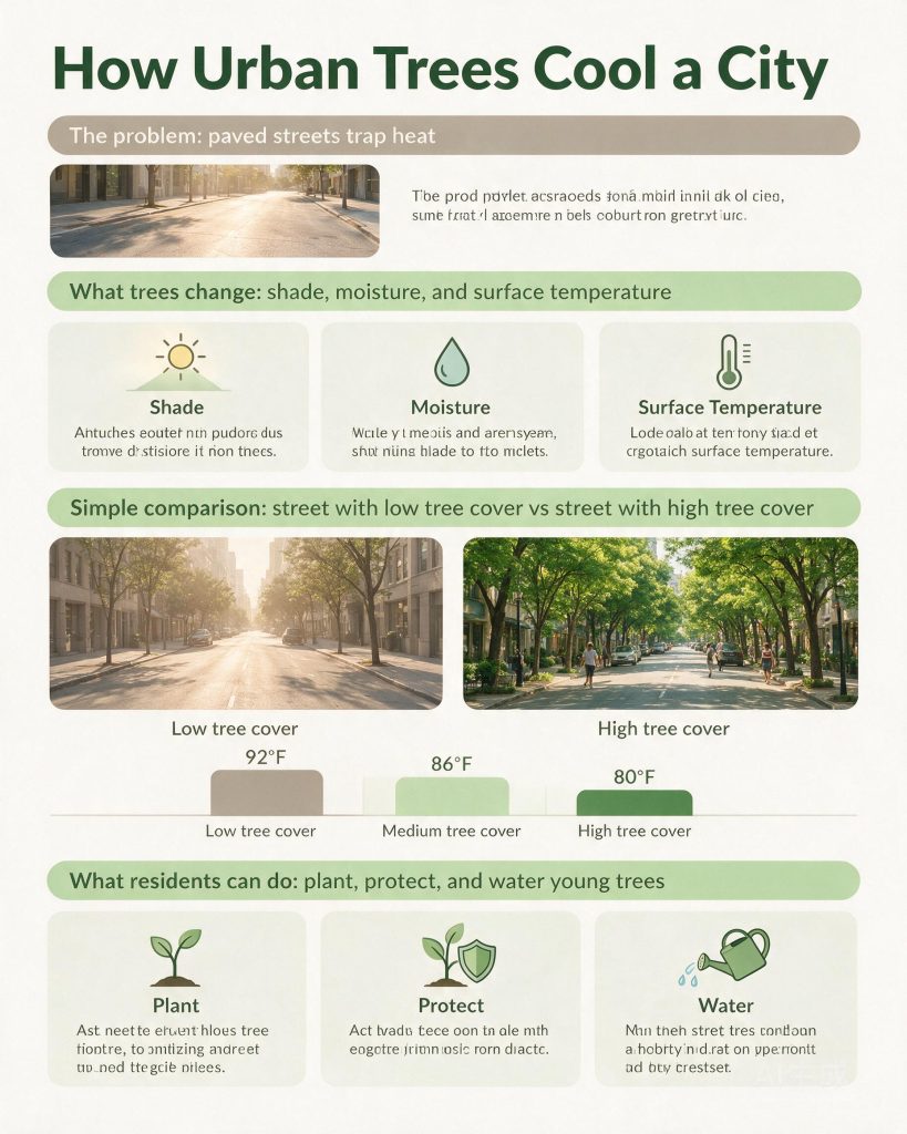 Seedream 5.0 Pro urban tree cooling infographic test result