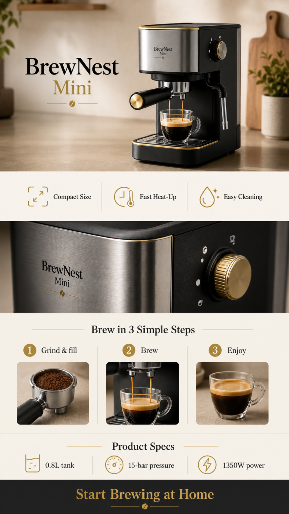 GPT Image 2 BrewNest Mini e-commerce product page