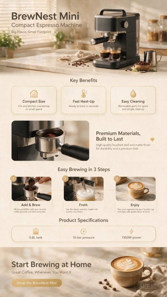 Seedream 5.0 Pro BrewNest Mini e-commerce product page