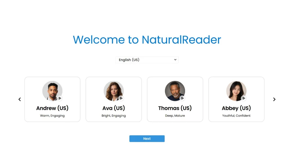 NaturalReader online text to speech voice and language selector