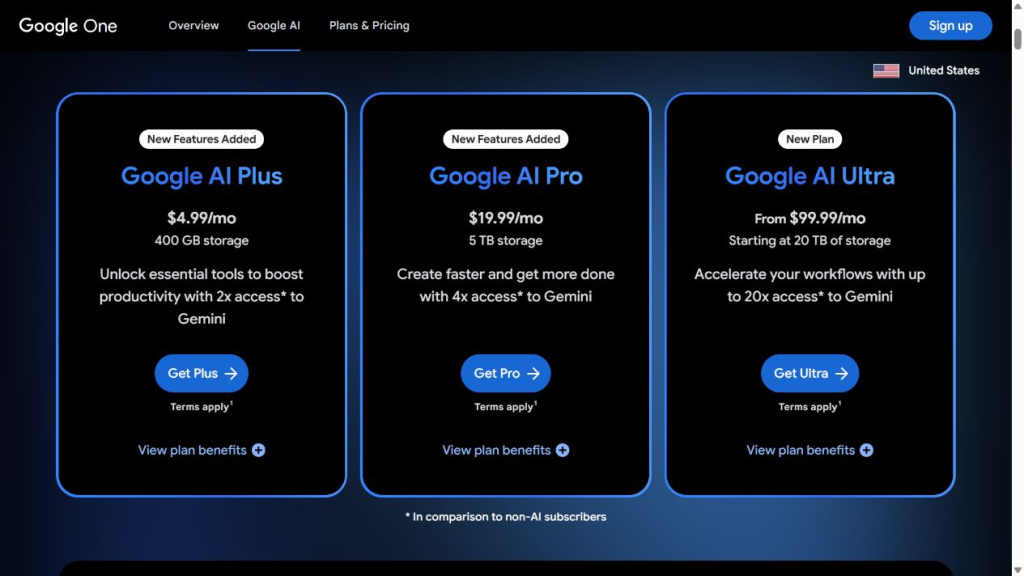 Google AI plans US pricing for Plus, Pro and Ultra