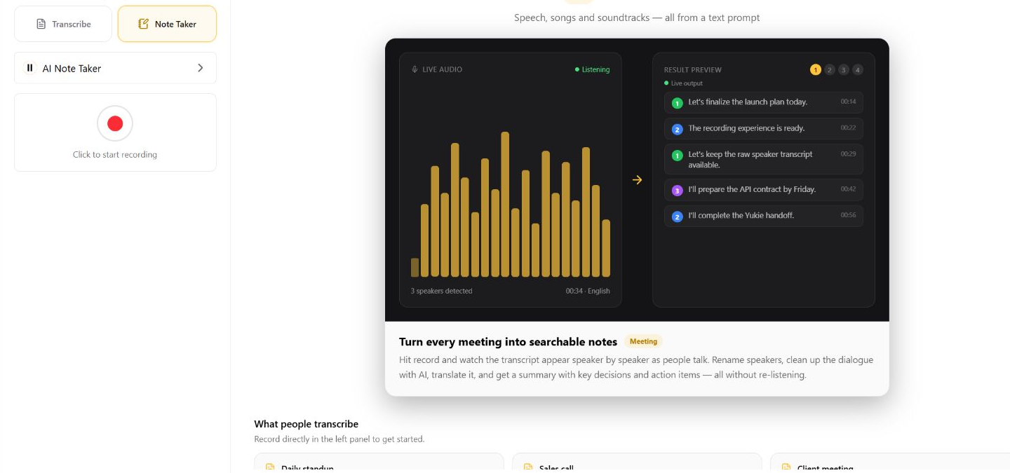 GlobalGPT AI Note Taker live transcription workflow with speaker labels