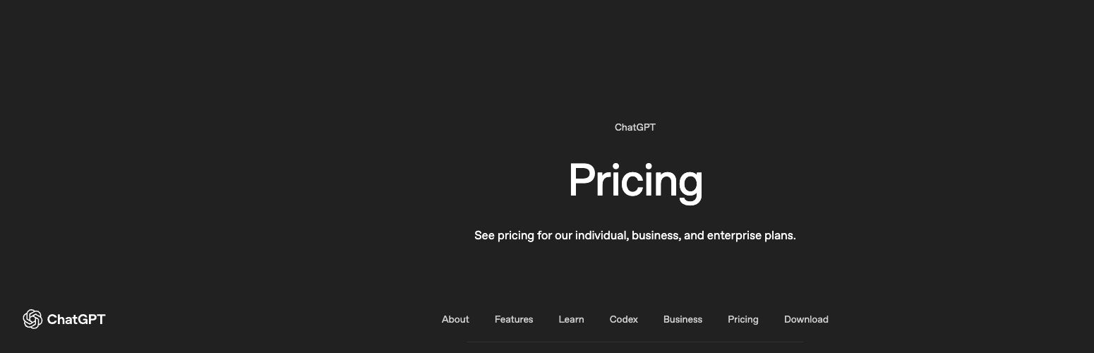 Official ChatGPT Pricing page source and heading