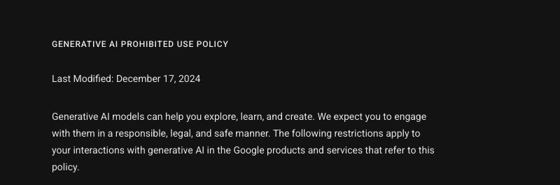Google Generative AI Prohibited Use Policy title date and introduction
