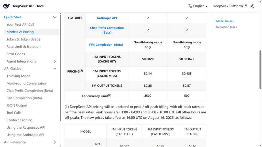 DeepSeek V4 Flash and V4 Pro API input and output token prices